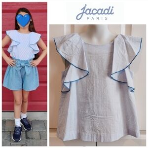 Jacadi Paris Blue & White Ruffle Blouse (French Brand)